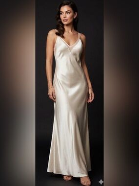 VTG 90s L.A. Intimates Liquid Satin Maxi Slip Dress Nightgown Cream Large